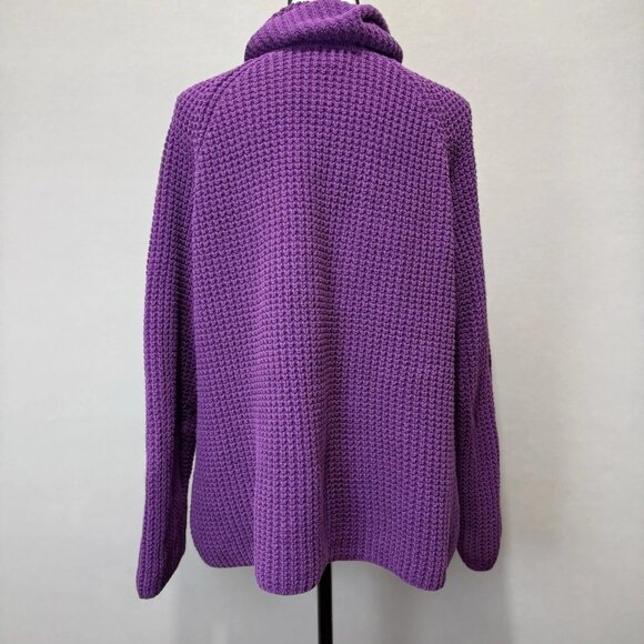 LL Bean Waffle Knit Sweater Women's Sz L Purple Cowl Neck Warm Winter Cozy Cabin - Picture 3 of 7